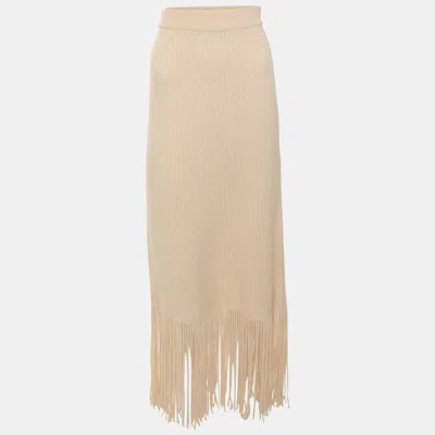 Pre-owned Zimmermann Beige Rib Knit Fringes Maxi Skirt S In Sand