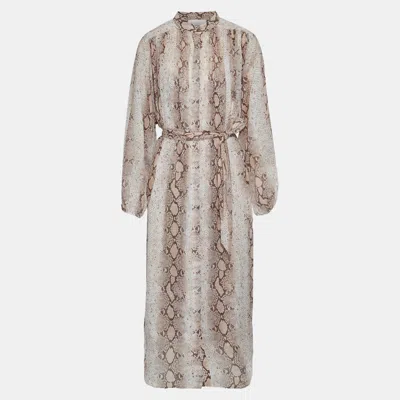 Pre-owned Zimmermann Beige Snake Print Ramie Belted Dress S (0)