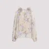 Zimmermann Embellished Floral-print Silk-crepon Blouse In Beige