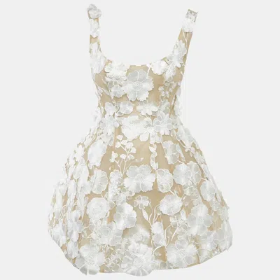 Pre-owned Zimmermann Beige/white Floral Applique Tulle Structured Mini Dress S