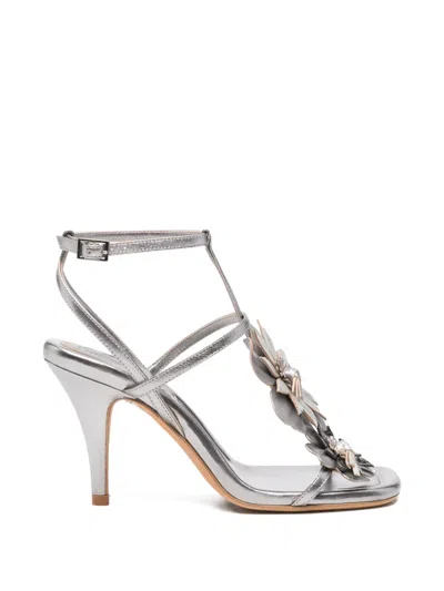 Zimmermann Belara Floral-appliqué Leather Sandals In Multi