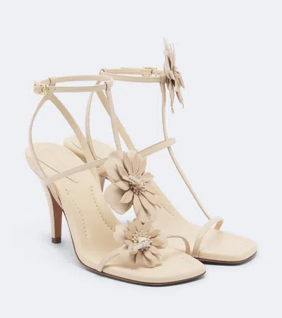 Zimmermann Belara Floral-appliqué Leather Sandals In White