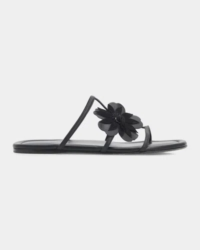 Zimmermann Belara Flower-appliqué Leather Sandals In Black