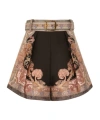 Zimmermann Illustration Belted Pleated Printed Silk And Cotton-blend Twill Shorts In Black