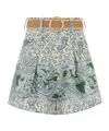 Zimmermann Ottie Belted Pleated Printed Linen Shorts In Gray