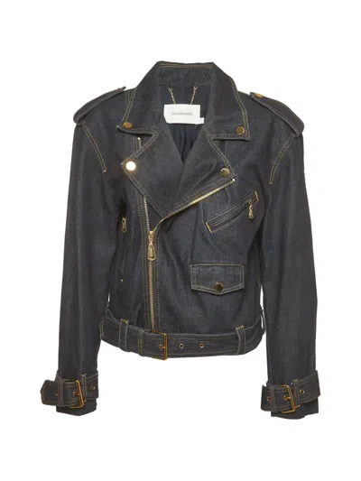 Pre-owned Zimmermann Belted Biker Jacket In Blue