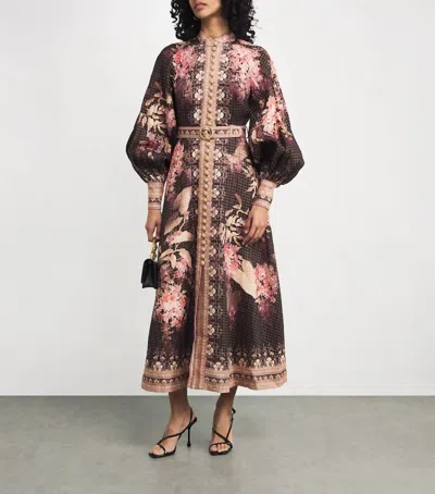 Zimmermann Belted Button Midi Dress In Black Floral