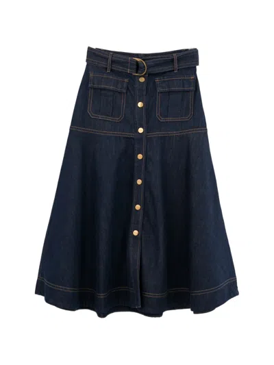 Zimmermann Belted Button-front Skirt In Blue