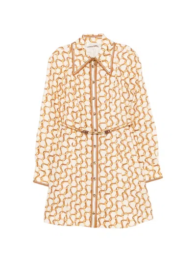 Zimmermann Belted Chain-print Mini Dress In Neutral