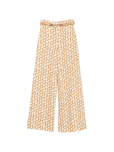 Zimmermann Belted Chain-print Trousers In Brown