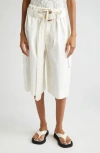 Zimmermann Belted Cotton Bermuda Shorts In Ivory