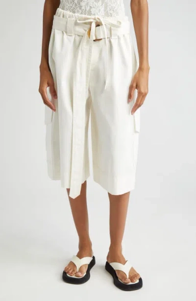 Zimmermann Belted Cotton Bermuda Shorts In Ivory