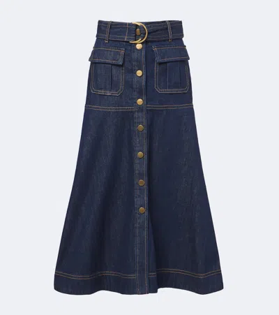 Zimmermann Belted Denim Midi Skirt In Blue