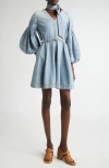 Zimmermann Short Light Blue Denim Dress In Sea Foam