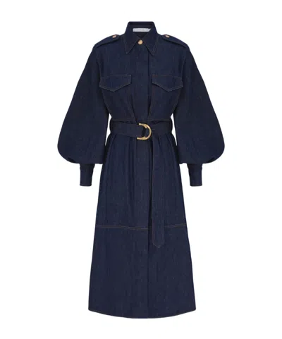 Zimmermann Belted Denim Shirt Dress In Blue