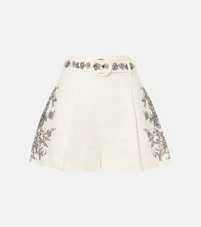 Zimmermann Belted Floral Linen Shorts In Multi