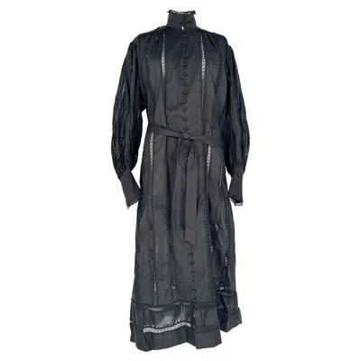 Zimmermann Belted High-neck Midi Dress In Black Cotton