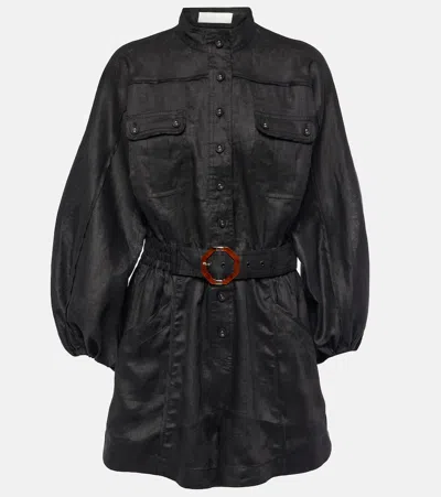 Zimmermann Belted Linen Playsuit In Black