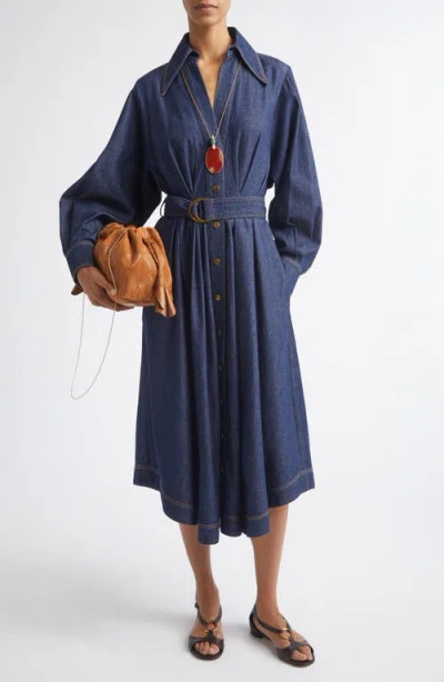 Zimmermann Belted Long Sleeve Denim Shirtdress In Blue