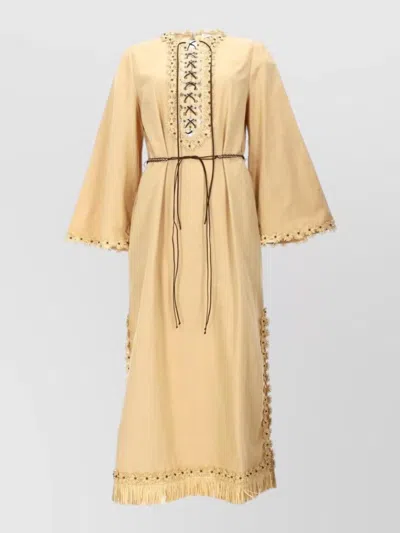Zimmermann Belted Lounge Robe Bell Sleeves Fringe In Neutral