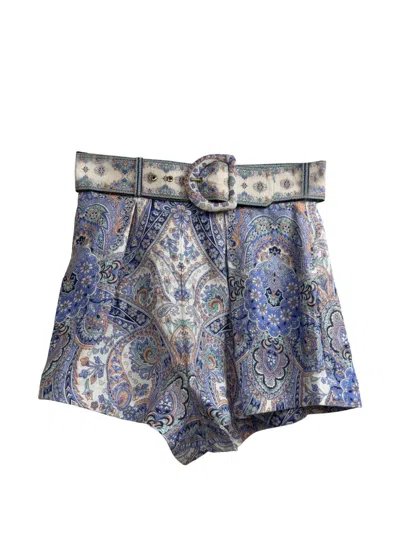 Pre-owned Zimmermann Belted Paisley-print Shorts In Neutral