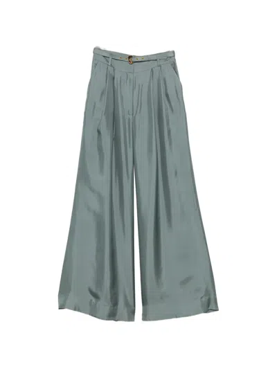 Zimmermann Silk Wide Leg Tailored Trousers Belt In Gray