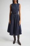 Zimmermann Belted Paneled Denim Midi Dress In Blue