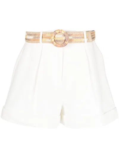 Zimmermann Belted Pleated Cotton Shorts In White