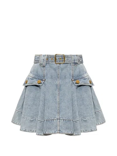 Zimmermann Belted Pleated Mini Skirt In Blue