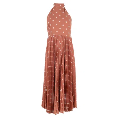 Zimmermann Belted Pleated Polka-dot Midi Dress In Brown Recycled Polyester In Aragon/cream Dot