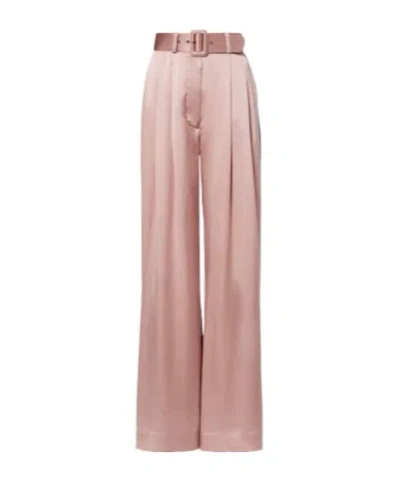 Zimmermann Belted Pleated Silk Satin Wide-leg Pants In Multi