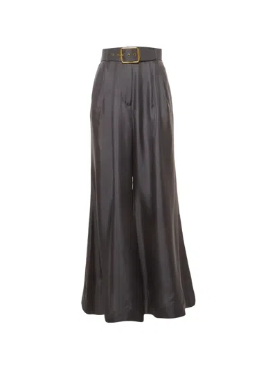 Pre-owned Zimmermann Belted Pleated Trousers In Grey
