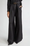 Zimmermann Belted Pleated Wide Leg Silk Trousers In Black