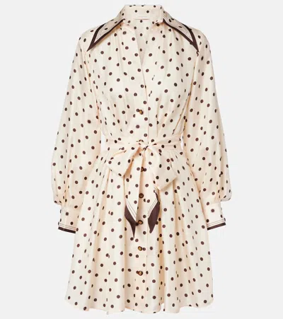 Zimmermann Belted Polka-dot Silk-satin Mini Shirt Dress In Multi