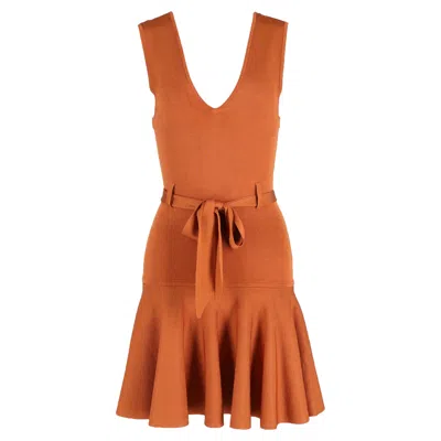 Zimmermann Belted Ponte Mini Dress In Camel Viscose In Yellow