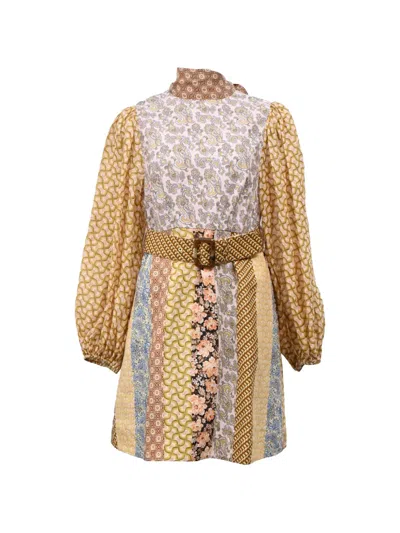 Pre-owned Zimmermann Belted Printed Dress In Neutrals