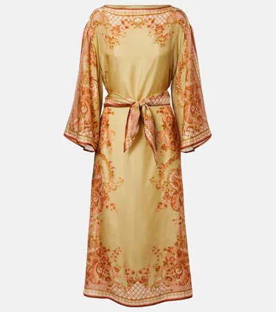 Zimmermann Belted Printed Silk Midi Dress In Multi