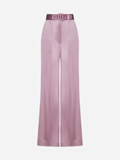 Zimmermann Belted Silk Trousers In Pink
