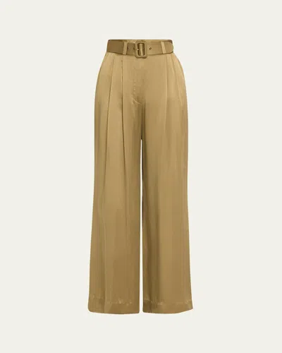 Zimmermann Belted Silk Tuck Pants In Multi