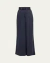 Zimmermann Belted Silk Tuck Pants In Navy