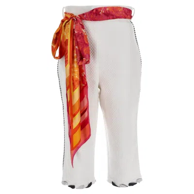 Pre-owned Zimmermann Belted Straight-leg Cropped Pants In White Cotton