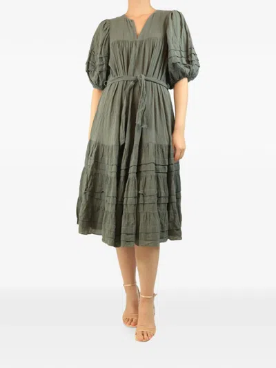 Pre-owned Zimmermann Belted Tiered Midi Dress In Green