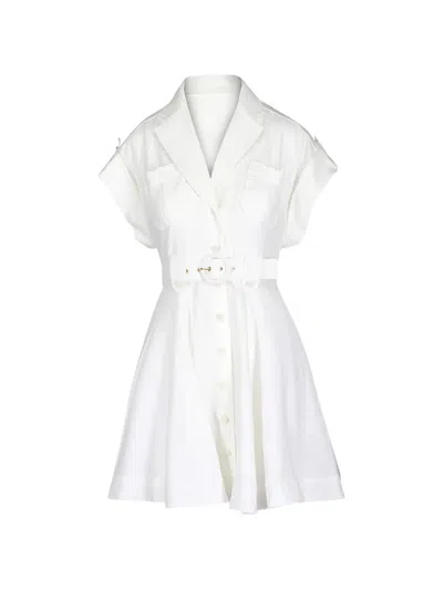Zimmermann Awaken Belted Linen Mini Shirt Dress In Neutral