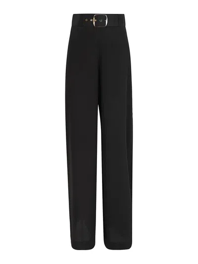 Zimmermann High Waist Silk Wide Leg Trousers In Black