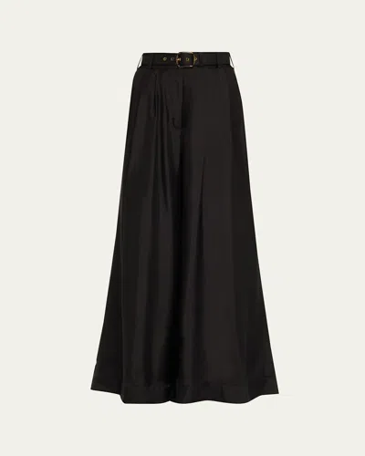 Zimmermann Belted Wide-leg Silk Pants In Black