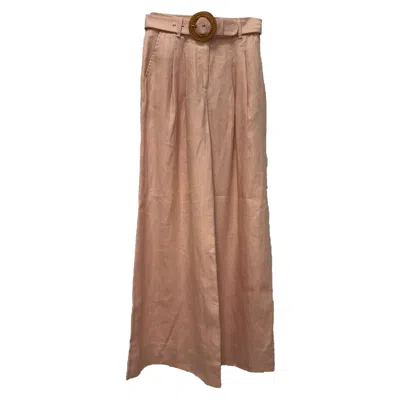 Zimmermann Belted Wide-leg Trousers In Peach Linen In Brown