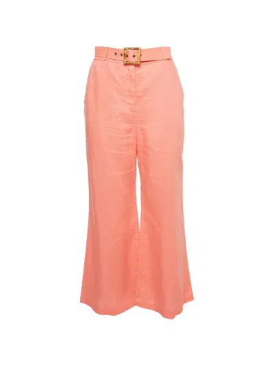Pre-owned Zimmermann Belted Wide-leg Trousers In Pink