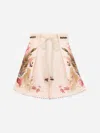 Zimmermann Ascension Belted Bead-embellished Floral-print Linen Shorts