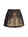 Zimmermann Womens Blue Cream Indienne Ascension Relaxed-fit Silk Shorts Xs