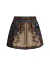 Zimmermann Womens Blue Cream Indienne Ascension Relaxed-fit Silk Shorts Xs